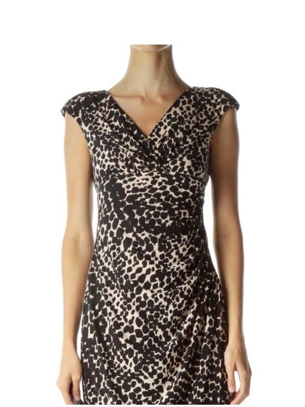 Lauren Ralph Lauren Black and Cream Leopard-Print Cap Sleeve Midi Dress‎